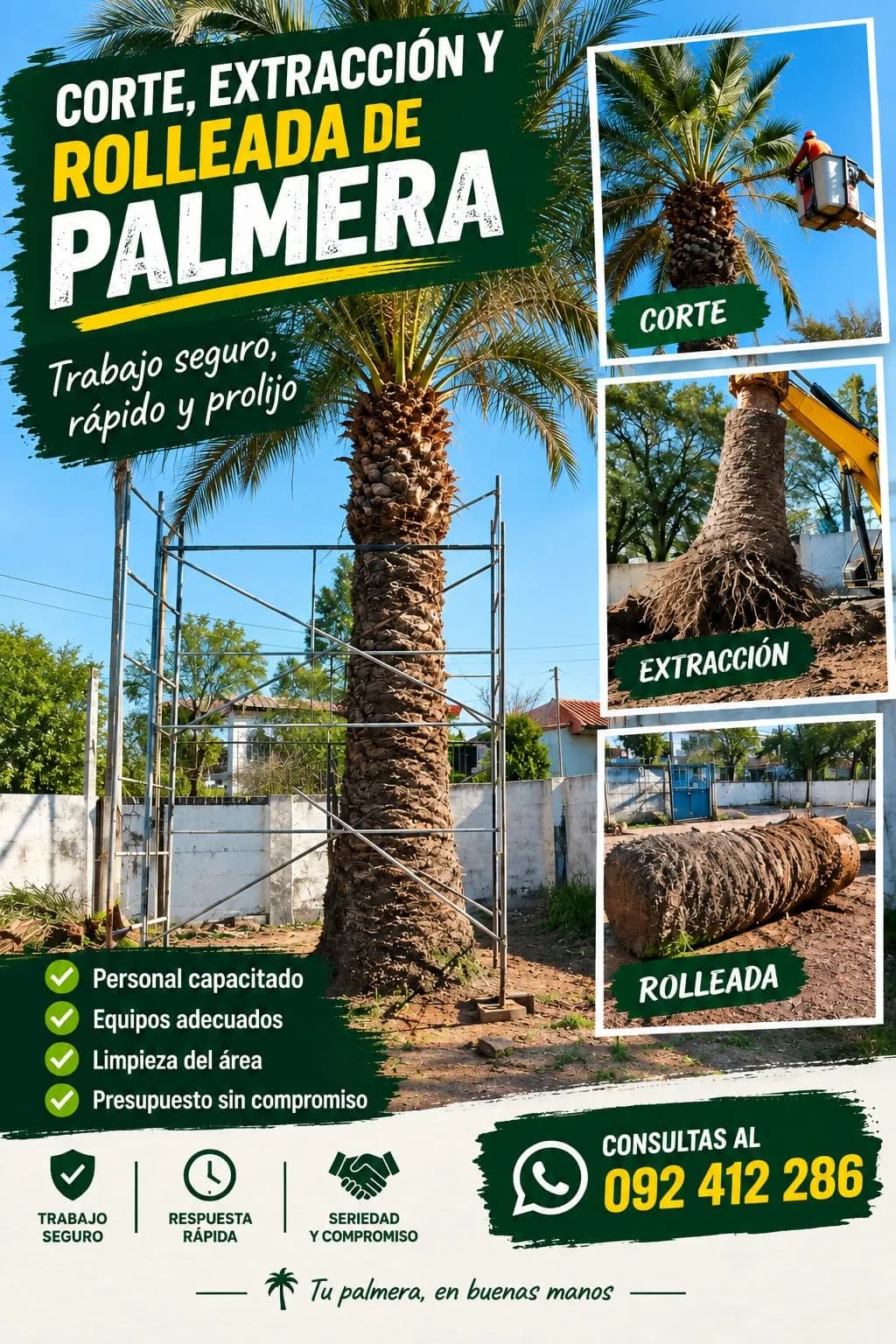 corte , poda , extraccion de palmera y arboles en general . Limpiea de terrenos completa
